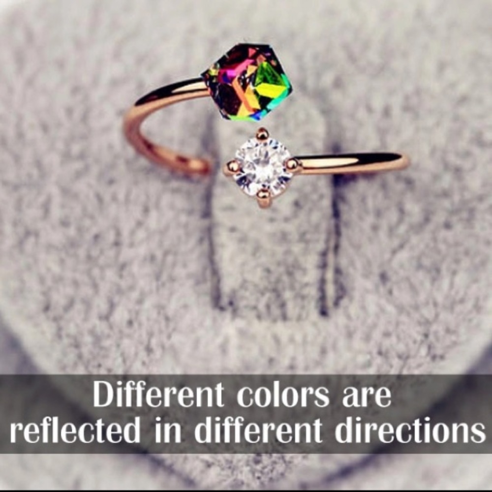 NEW๐๐CLEAR MULTICOLOR CRYSTAL CUBE OPEN RING๐๐ - Picture 6 of 8